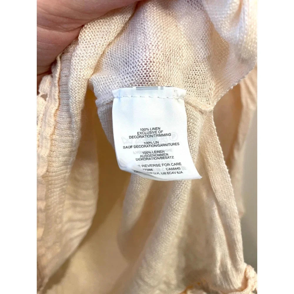 J. Crew | Women's Light Peach Pink 100% Linen Pom Pom Trim Sweater Medium - Picture 5 of 6